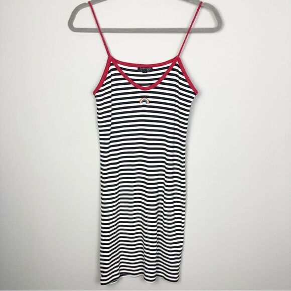TOPSHOP | Striped Black & White Dress Rainbow Accent Bodycon Women’s Size 6 - Picture 3 of 12